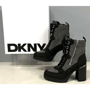 NIB DKNY "TOIA" Black & Gray Lace-Up Platform Boots - Size 8.5